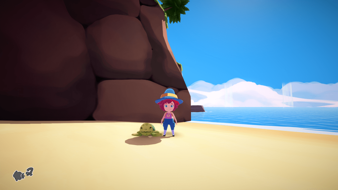 Mika standing next to a turtle