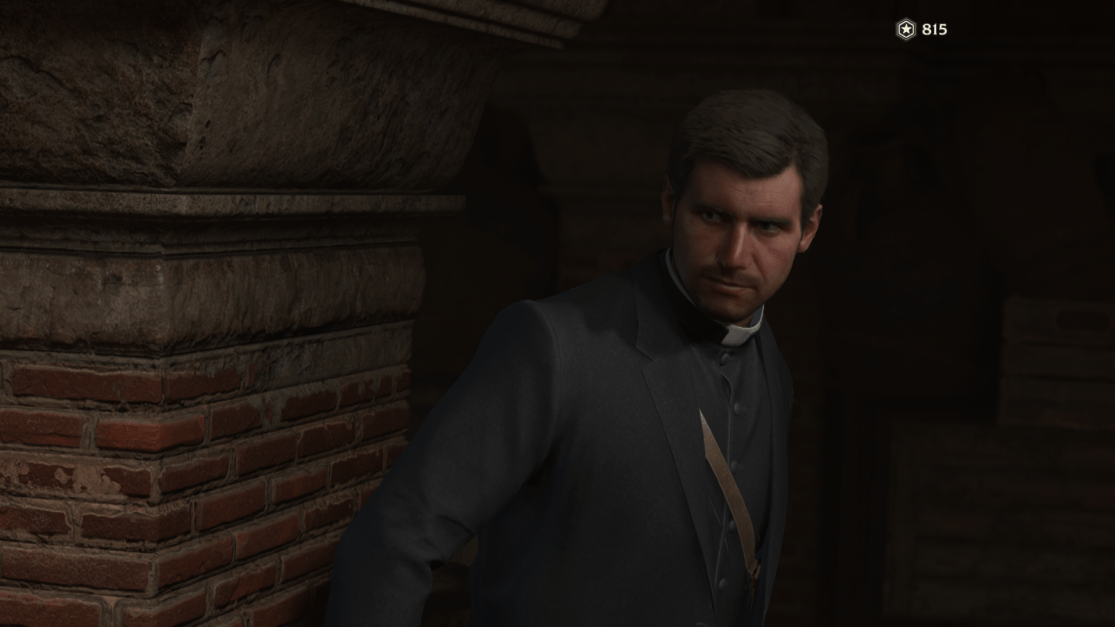 Indy in a priest outfit