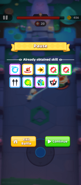 the pause menu showing the skills you have on the current run