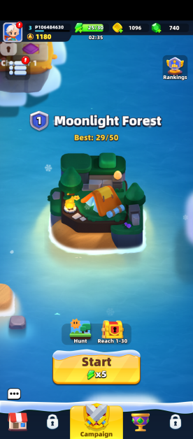 showing the first level and how many waves of enemies you need to finish.