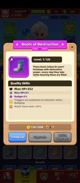 showing the detailed stats of a piece of equipment.