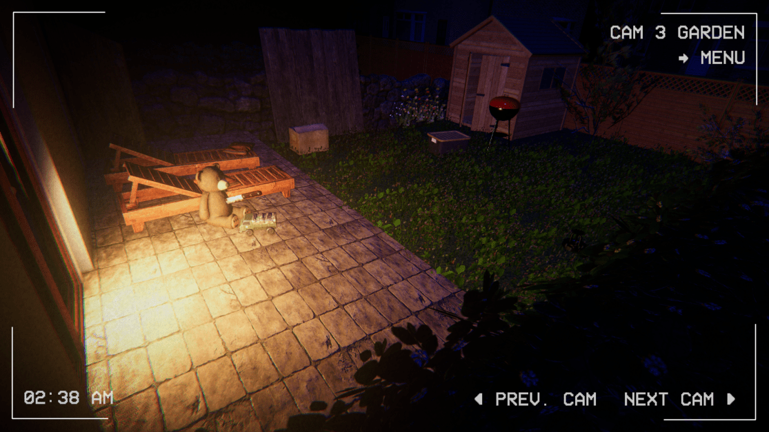 showing an anomaly of a knife stuck into the teddy bear outside.