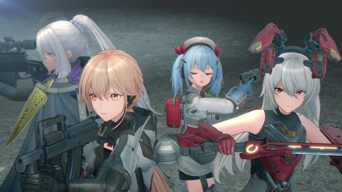 showing 4 of the dolls preparing for combat.
