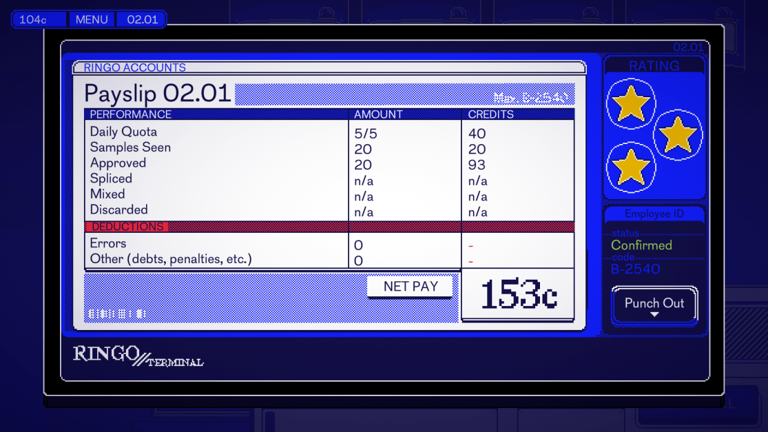 A report showing how well the player did that day.
