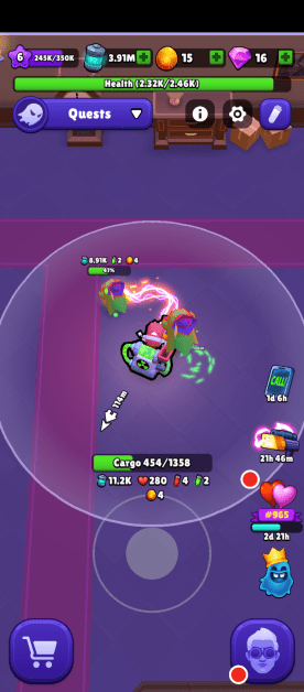 Showing a later enemy that attacks you and the different resources you get