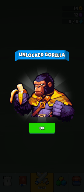 Showing the Gorilla hero.  A gorilla with a banana with a bit taken out.  wearing a yellow cape.