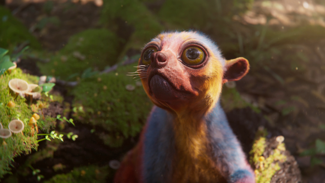 An image of a cute animal with red and blue colors.