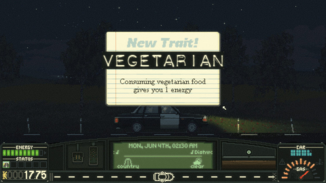 New Trait Vegetarian consuming vegetarian food gives you 1 energy.